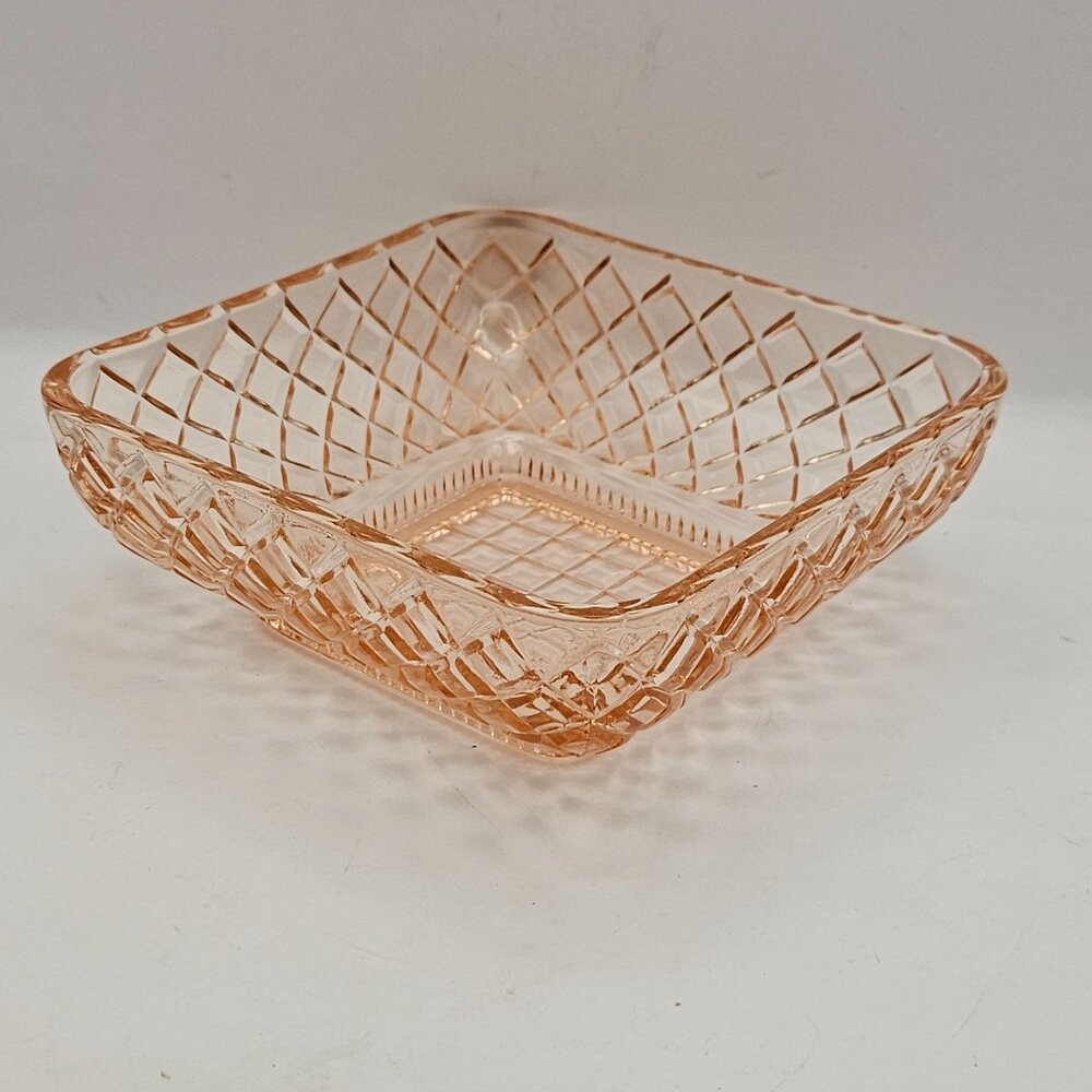 Federal Pink Square Relish Dish Depression Glass 5.5" Diamond Lattice